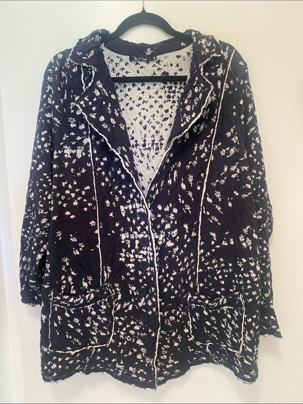 NIC+ZOE Black Blazer with White Floral Texture